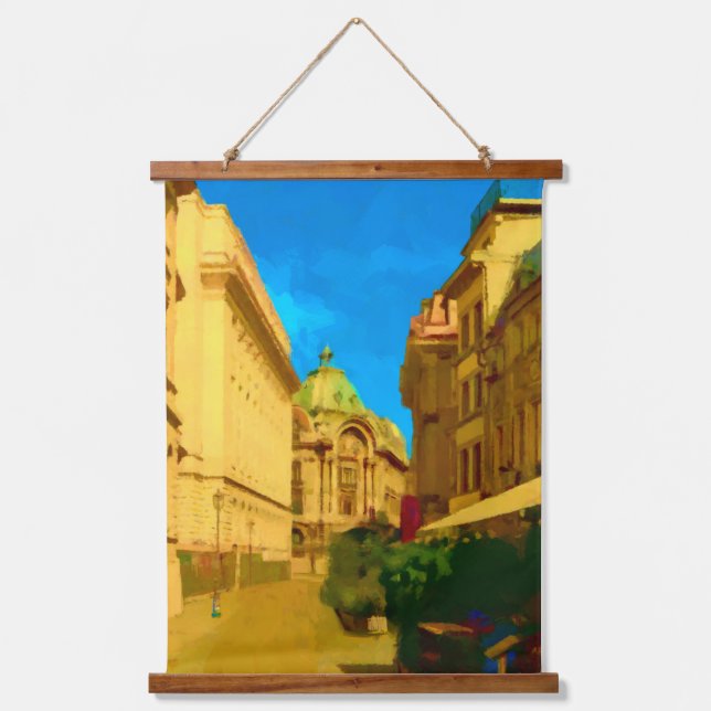 Bucharest City Digital Painting Hanging Tapestry (Front)