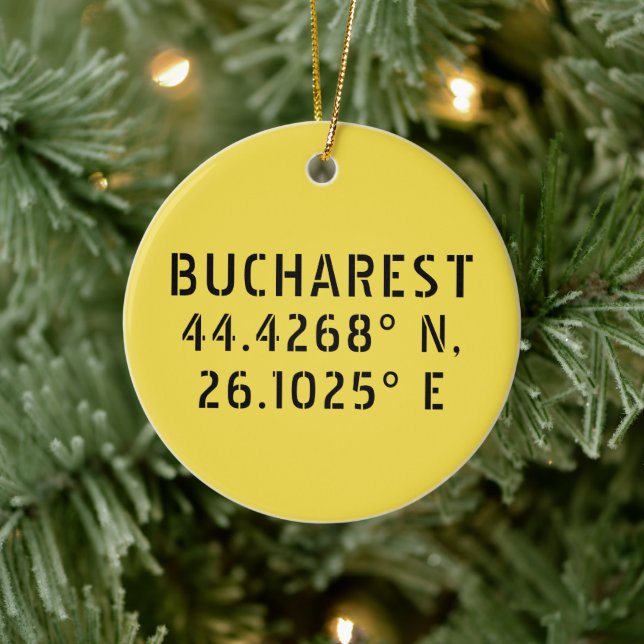 Bucharest Latitude Longitude Customisable Ceramic Tree Decoration (Tree)