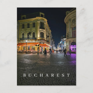 Bucharest Old Town at night postcard
