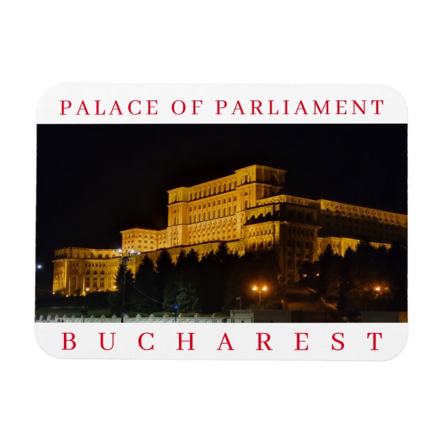 Bucharest Palace of Parliament at night magnet (Horizontal)
