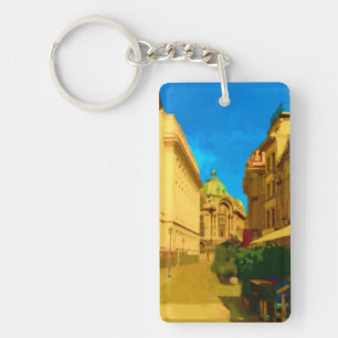 Bucharest Pallace Digital Painting Art Print Key Ring