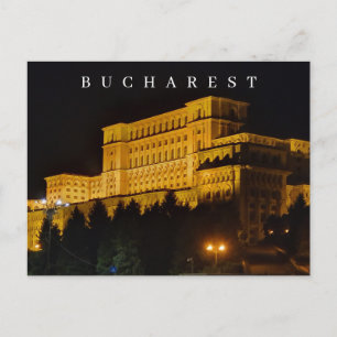 Bucharest Parliament Building night view postcard
