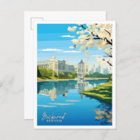 Bucharest Romania Art vintage travel illustration