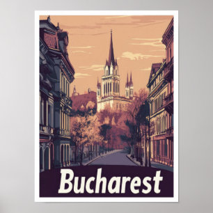 Bucharest Romania Art Vintage Travel Illustration Poster