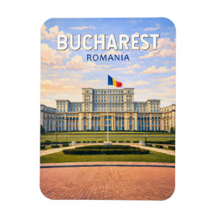 Bucharest Romania Illustration Travel Art Vintage Magnet