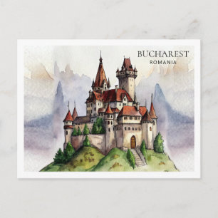 Bucharest Romania   Old Town Watercolor Art Holiday Postcard