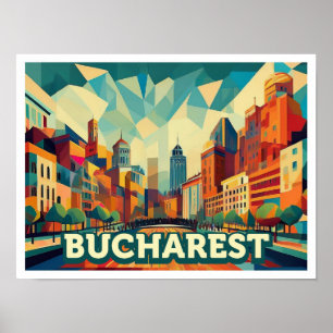 Bucharest Romania travel artistic colorful Poster
