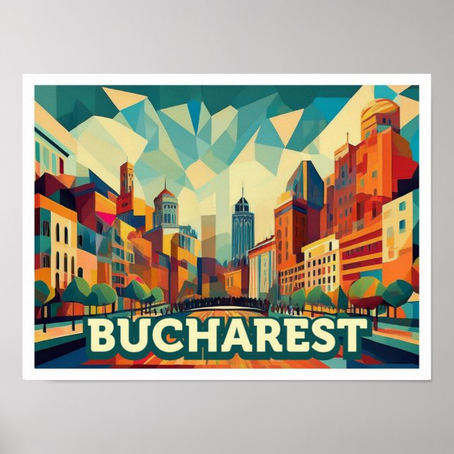 Bucharest Romania travel artistic colourful Poster (Front)