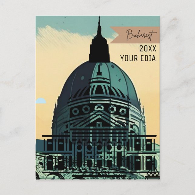 Bucharest Romania Travel Postcard Art, Bucharest T (Front)