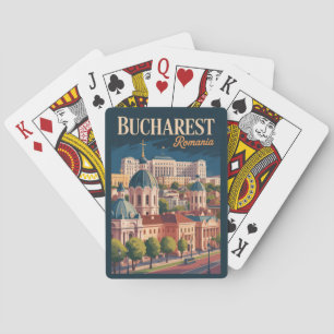 Bucharest Skyline Illustration Travel Art Vintage Playing Cards
