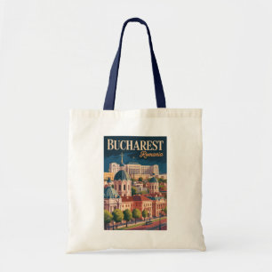 Bucharest Skyline Illustration Travel Art Vintage Tote Bag
