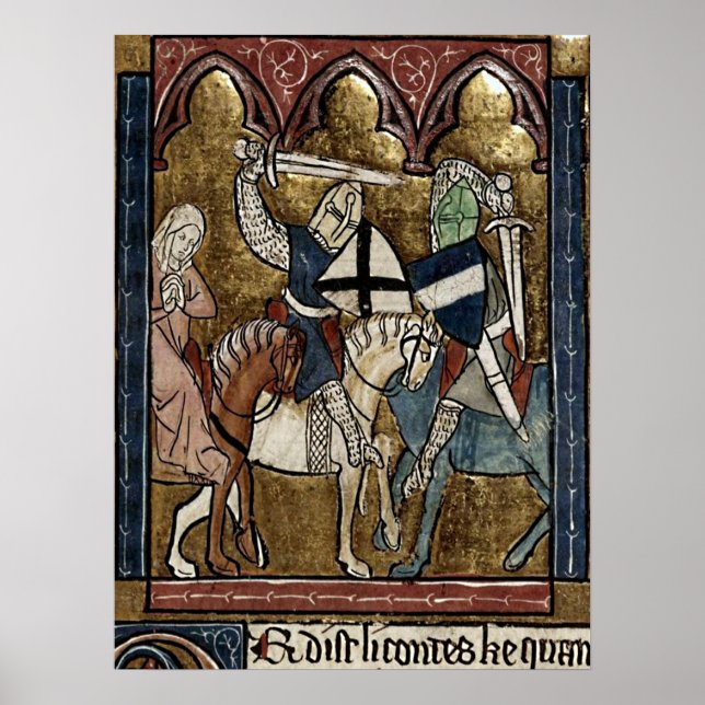 Buchmalerei Mittelalter Ritterschutz von Raubritte Poster (Front)