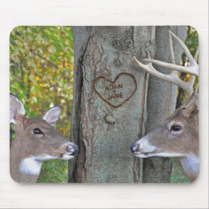 buck and doe by carved heart on tree mouse mat
