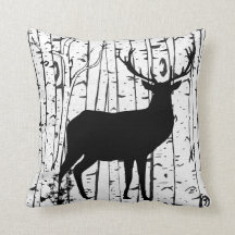 Buck and Doe Deer Birch Forest Throw Pillow