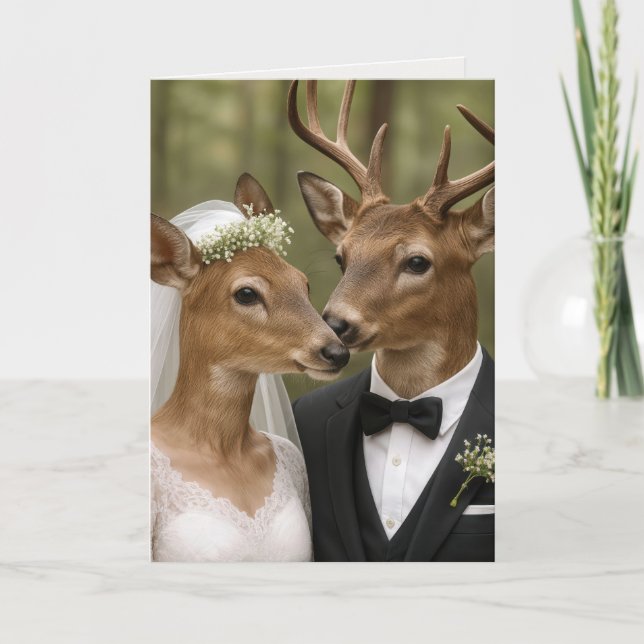 Buck and Doe Deer Wedding In Forest Card (Front)