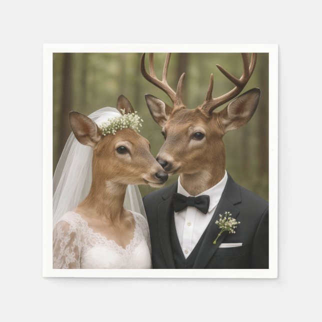 Buck and Doe Deer Wedding In Forest Napkin (Front)