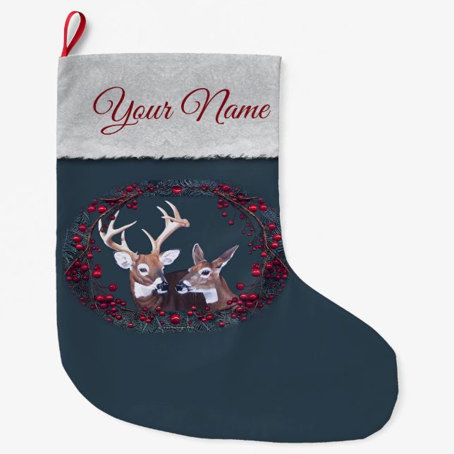 Buck and Doe White Tailed Deer Large Christmas Stocking (Front)