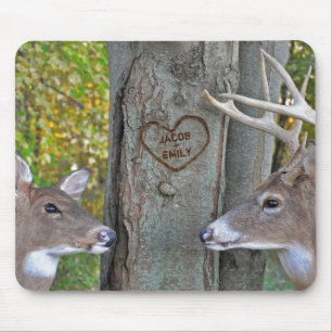 buck and doe with tree heart mouse mat
