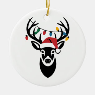 Buck Antlers Christmas Hunting Santa Hunter Ceramic Tree Decoration