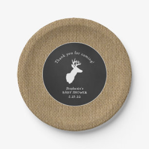 Buck Baby Shower decor, oh deer burlap chalk Paper Plate