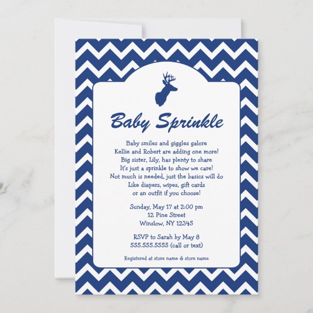 Buck Baby Sprinkle invites, boy baby shower, deer Invitation (Front)