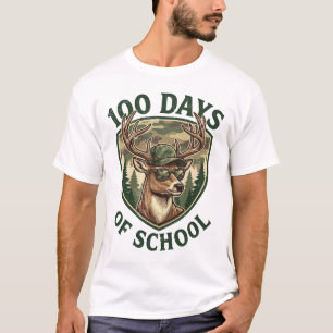 Buck Deer 100 Days of School Camo Student Teacher T-Shirt