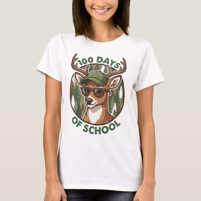 Buck Deer 100th Day of School Camo Student Teacher T-Shirt (Front)
