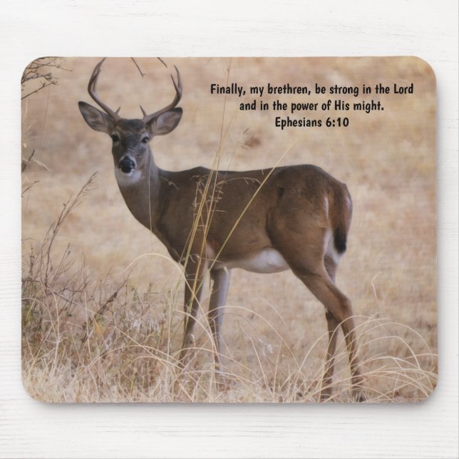 Buck Deer Faith Strong Bible Verse Mouse Mat (Front)