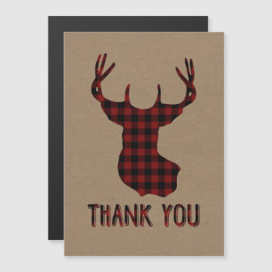 Buck Deer Head Red Black Buffalo Plaid Thank You