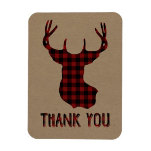 Buck Deer Head Rustic Buffalo Plaid Thank You Magnet