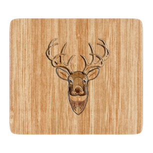 Buck Deer Head Wood Grain Style Decor Cutting Board