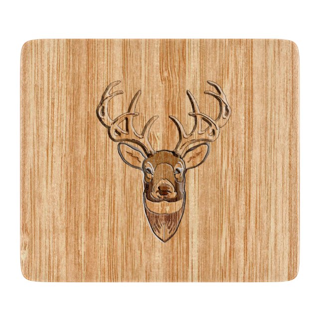 Buck Deer Head Wood Grain Style Decor Cutting Board (Front)