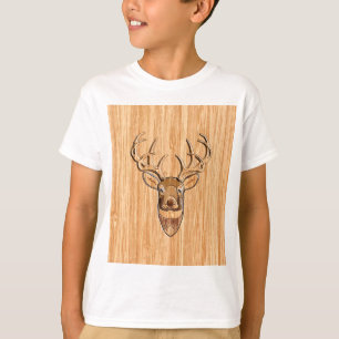 Buck Deer Head Wood Grain Style T-Shirt
