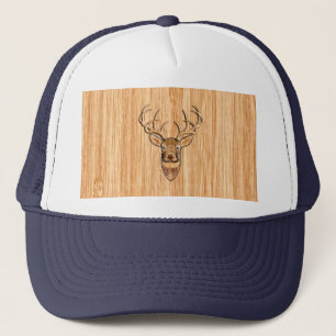 Buck Deer Head Wood Grain Style Trucker Hat