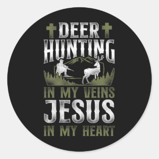 Buck Deer Hunting Hunter Jesus Faith Vintage Deer  Classic Round Sticker