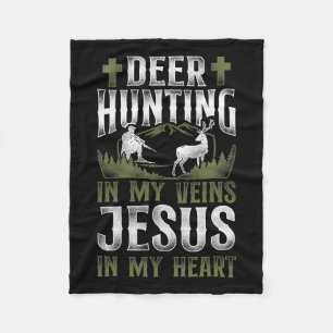 Buck Deer Hunting Hunter Jesus Faith Vintage Deer  Fleece Blanket