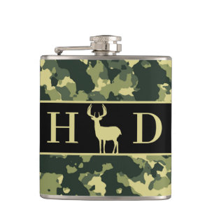 Buck Deer Hunting Monogram Initials Hip Flask