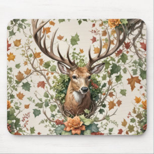 Buck Deer In Autumn Flowers Mouse Mat