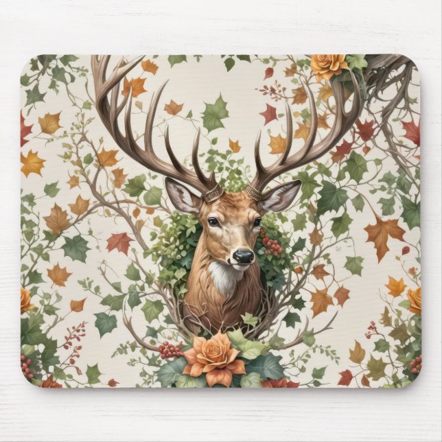 Buck Deer In Autumn Flowers Mouse Mat (Front)