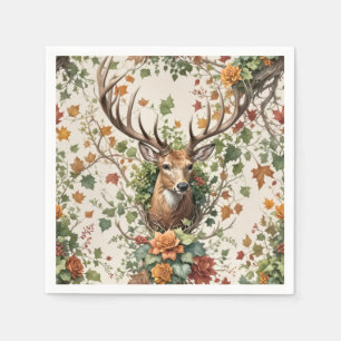 Buck Deer In Autumn Flowers Napkin