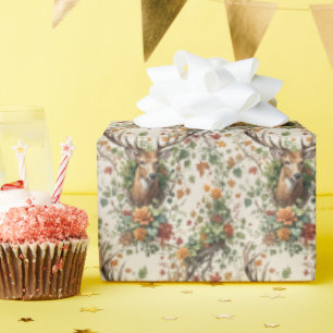 Buck Deer In Autumn Flowers Wrapping Paper