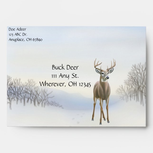 Buck Deer in Snow Envelope (Front)