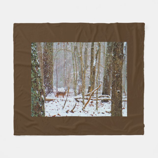 Buck Deer in the Snow storm Fleece Blanket (Front (Horizontal))