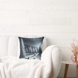 Buck Deer In Winter Forest Cushion