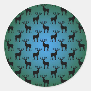 Buck Deer Pattern on Blue Green Classic Round Sticker