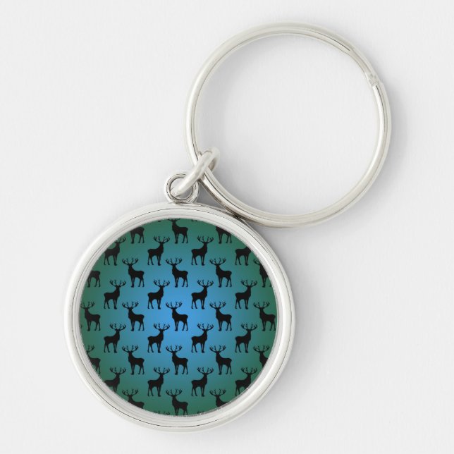 Buck Deer Pattern on Blue Green Key Ring (Front)