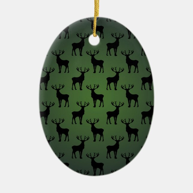 Buck Deer Pattern on Green Ceramic Tree Decoration (Front)