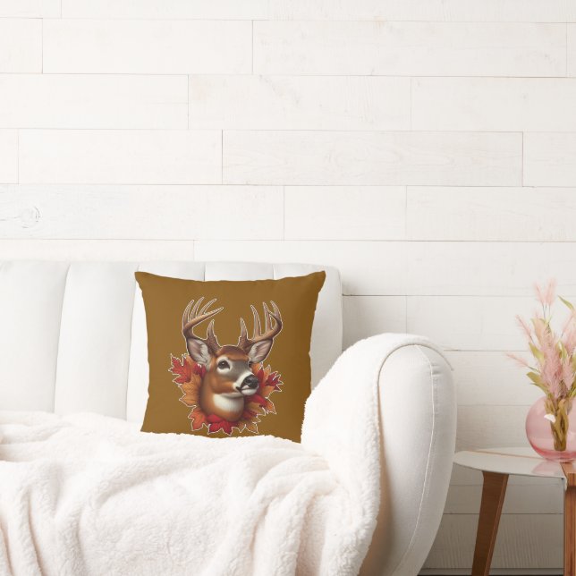 Buck Deer Surrounded by Autumn Leaves Cushion (Couch)