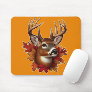 Buck Deer Surrounded by Autumn Leaves Mouse Mat