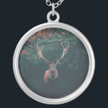Buck Deer Wild Animal Silver Plated Necklace<br><div class="desc">Buck Deer Wild Animal
This wild buck photograph is enchanting.  and the perfect one to bring home.  The trees in the background fade into camouflage.  

You can personalise it by adding text.</div>